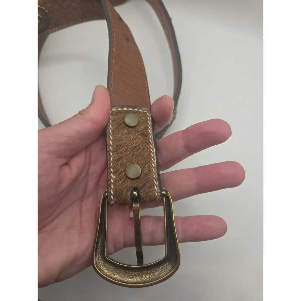 Shyanne Calf Hair Belt Womens Large Brown Concho Western Cowgirl Boho Rodeo